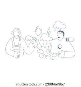 A man and a counselor using a crisis hotline.