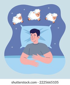 man counting sheep to sleep