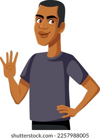 
Hombre Contando Mostrando La Ilustración De Cuatro Vectores De Dedos. Un tipo guapo contando a cuatro sonrientes con optimismo
