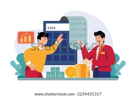 Man counts profits on a calculator