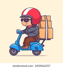 Man Courier Bring Box Package With Scooter Bike Cartoon Vector Icon Illustration.  People Transportation Icon Concept Isolated Premium Vector. Flat Cartoon Style