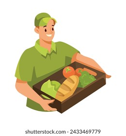 Man Courier Character as Food Delivery Service Vector Illustration