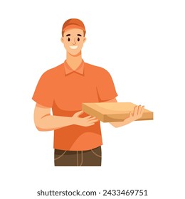 Man Courier Character with Pizza Box as Food Delivery Service Vector Illustration
