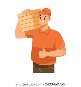 Man Courier Character with Pizza Box as Food Delivery Service Vector Illustration