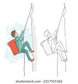 A man courier climbs a rock, vector illustration