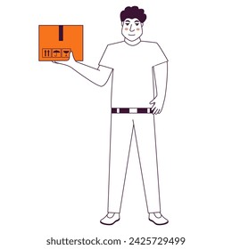 Man Kurier-Zustellung Dienstleistungen der Aufbewahrungsbox.Schnelle Lieferung.Postarbeiter.Doodle Skizze Stil Vektor-Illustration.Isoliert auf weißem Hintergrund.