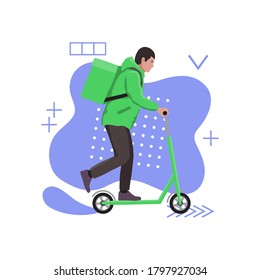 Man courier delivery services on abstract background