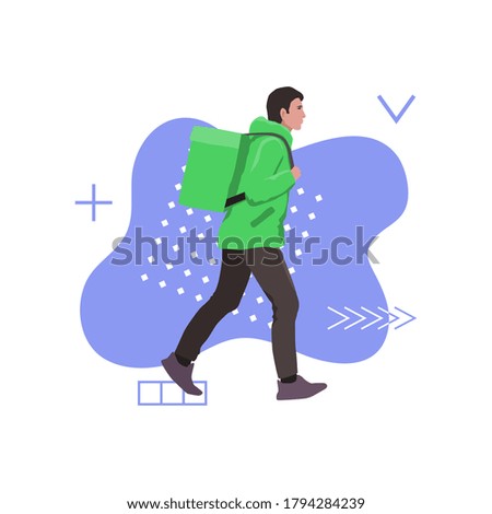 Man courier delivery services on abstract background