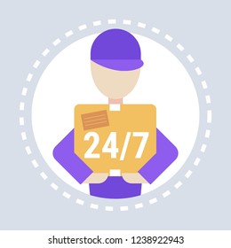 man courier hold post stamp envelope mail address letter shopping icon paper correspondency delivery service concept flat