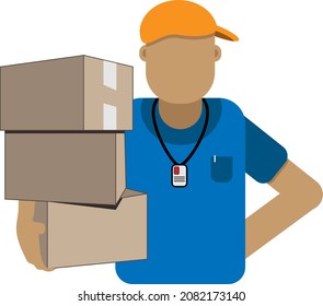 man courier holding delivery packages flat character perfect for design project