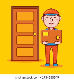 Man Courier Profession Cartoon Vector