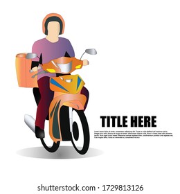 man courier riding motorcycle with carrier box ready for food or goods delivery