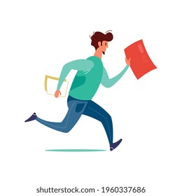 Man courier running with letters flat vector illustration