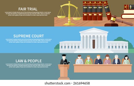 Man in court. Lawyer icons concept. Fair trial. Supreme court. Law and people. Concept in flat design style. Can be used for web banners, marketing and promotional materials, presentation templates