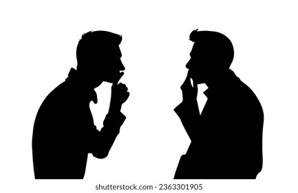 Man cover lips finger shh keep secret ,keep a secret and not say too much, gossip, rumor, secret concept