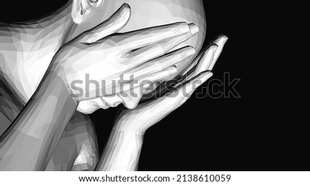 Man covering face with both hands. Human emotions, reaction and body language. Concept of fear, domestic violence, despair or anxiety. 3D Vector illustration. 