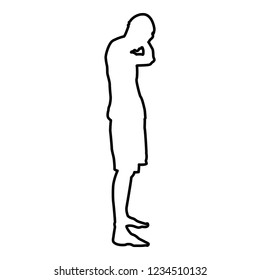 Man covering his ears silhouette side view Closing concept ignore icon outline black color