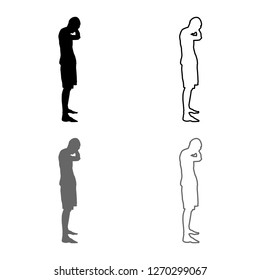 Man covering his ears silhouette side view Closing concept ignore icon outline set grey black color