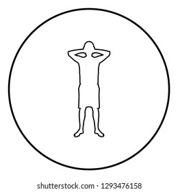 Man covering his ears silhouette front view Closing concept ignore icon black color outline vector illustration flat style simple image in circle round
