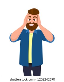 Man Covering/closing His Ears With Hands And Making A Don't Hear/listen Gesture. Man Does Not Want To Hear Or Listen. Concept Illustration In Vector Cartoon Flat Style.