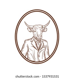 Man with Cow Head Hand Drawing