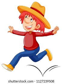 Man with a cowboy hat running illustration
