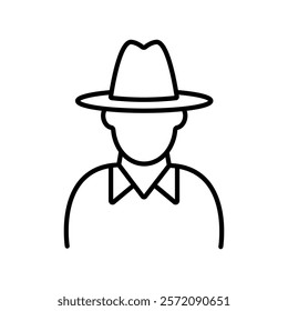 Man in cowboy hat and suit, sheriff. Silhouette head for avatars, user profiles. Designed to good fit in square and circle. Vector clipart isolated on white