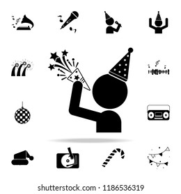 a man with a cracker icon. Party icons universal set for web and mobile