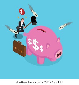 Man crash moneybox isometric 3d vector concept for banner, website, illustration, landing page, etc