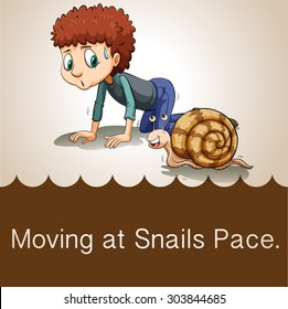 Man crawling beside snail illustration