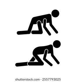 Man crawling black and white flat vector icon design