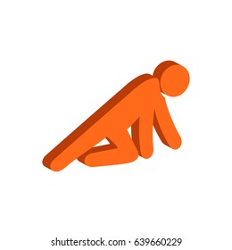 Man Crawling on Knees symbol. Flat Isometric Icon or Logo. 3D Style Pictogram for Web Design, UI, Mobile App, Infographic. Vector Illustration on white background.