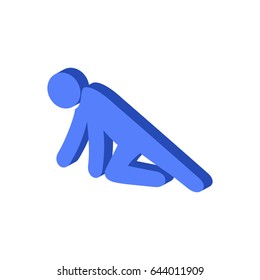 Man Crawling on Knees symbol. Flat Isometric Icon or Logo. 3D Style Pictogram for Web Design, UI, Mobile App, Infographic. Vector Illustration on white background.