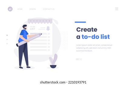 A man creates to do list plan task illustration on web banner template