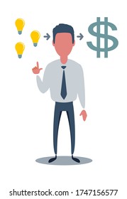 el hombre crea una idea en dinero. Ilustración de diseño plana vectorial.