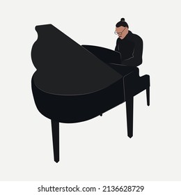 The man creates some music and plays piano