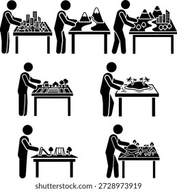 Man creating city and nature scale models for project planning