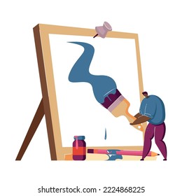 Man creating picture in artwork studio flat vector illustration. Cartoon artist character painting or drawing masterpiece on canvas with paintbrush. Art school concept