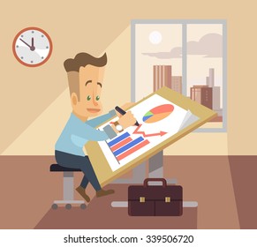 Man is creating project. Vector flat illustration