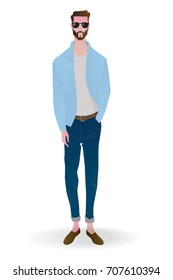 The man in creative flat vector character design. Vector illustration of a flat design.