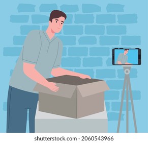 man creator of content, opening box