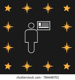 A man with the and a credit card online vector flat design illustration isolated on black background. Vertical layout.