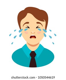 Man cries. Head of weeping boy. Vector illustration