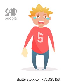 Man cries. Vector. Cartoon. Isolated art on white background. Flat