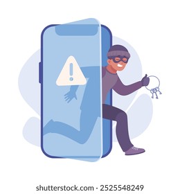 Man Criminal Access in Smartphone Commit Verbrechen und Diebstahl Vektorgrafik