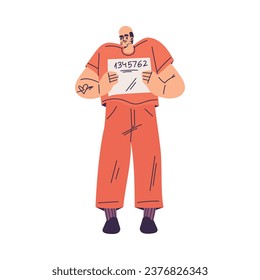 Man Criminal and Bandit Character in Orange Outfit with Number Vector Illustration