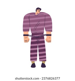 Man Criminal and Bandit Character in Striped Outfit with Chain Vector Illustration