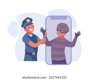 Man Criminal Caught by Police Commit Crime and Theft Vector Illustration