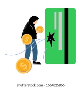Man criminal committing cyber crime in bank card electronic technologies