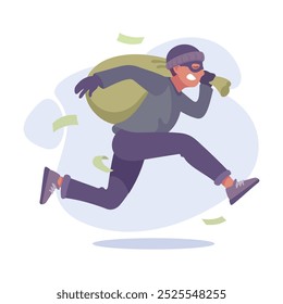 Man Criminal Escape with Sack of Money Commit Crime and Theft Vector Illustration